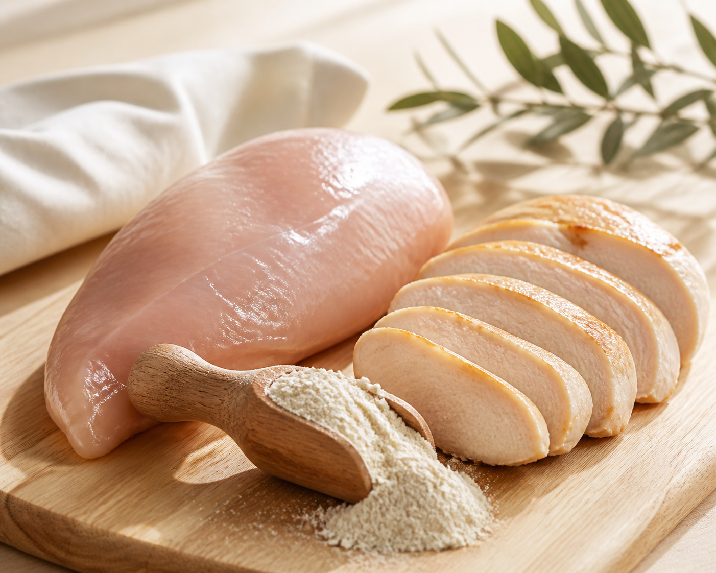 อกไก่ย่างสดกับผักข้างจาน แสดงถึงแหล่งโปรตีนคุณภาพสูงจากธรรมชาติ